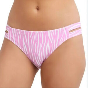 BCBGeneration Striped Side Tab Bikini Bottom Animal Print Pink Size M NWT
